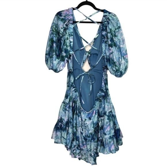 NWT Asos Design Blue Floral Tiered Voile Mini Dress Twist Front Size 14 - Picture 2 of 11